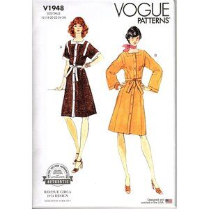 Vogue V1948 Misses 18 to 26 Authentic 1974 Reissue Dress Uncut Sewing Pattern